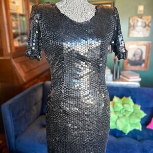 Laurence Kazar Black Sequin Mini Dress